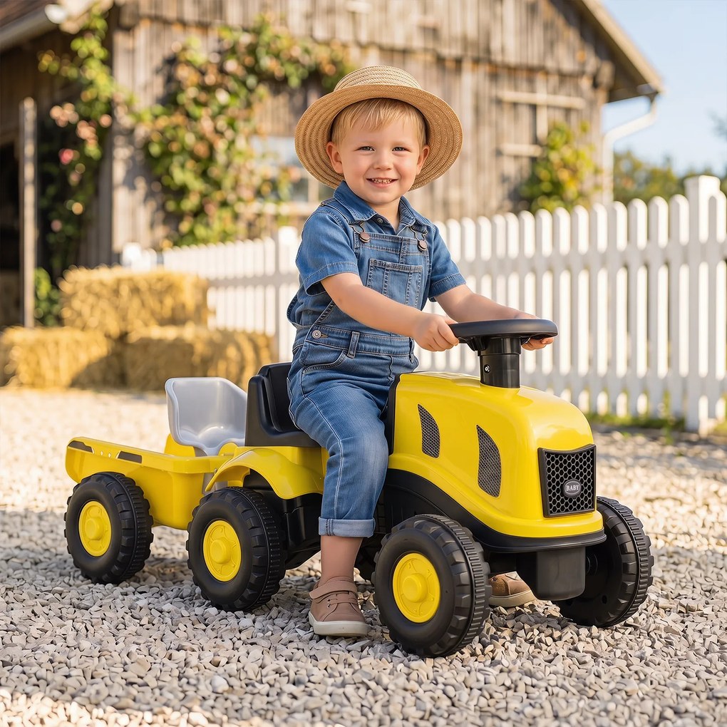 Andarilho Trator Infantil com Reboque, 88 x 35 x 35 cm, Sem Pedais, Amarelo