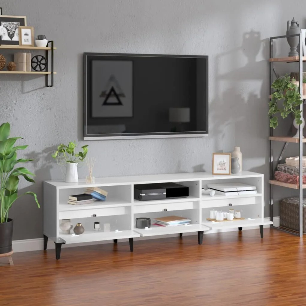 Móvel p/ TV 150x30x44,5 cm derivados madeira branco brilhante