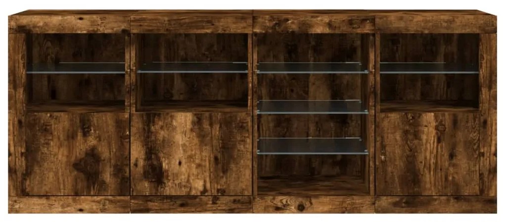 Aparador com luzes LED 164x37x67 cm carvalho fumado