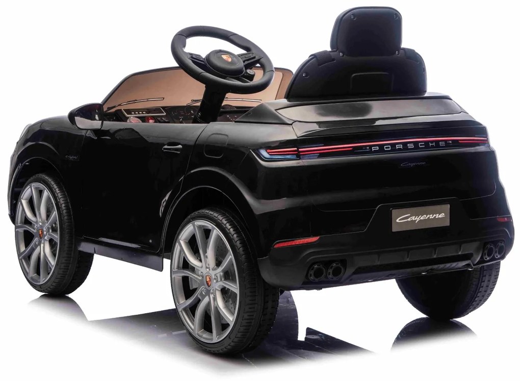 Carro elétrico para crianças Porsche Cayenne 12V com tração traseira – Licença oficial, bateria de lítio, comando remoto 2,4 GHz, leitor MP3, luzes LE