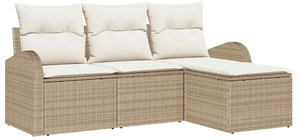 Conjunto de Sofá de Jardim de 4 Peças com Almofadas Bege em Rattan Sin