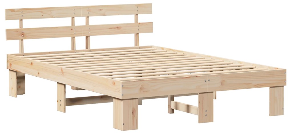 Estrado de Cama com Cabeceira 140x200 cm Madeira Maciça de Pinho