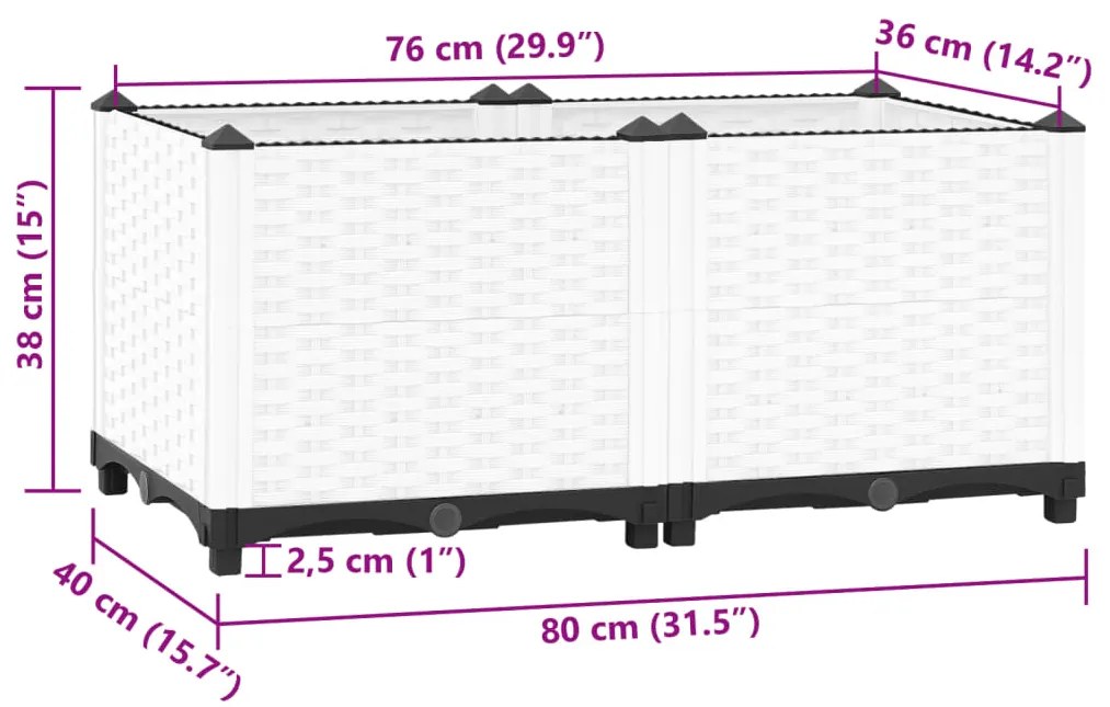 Canteiro elevado 80x40x38 cm polipropileno