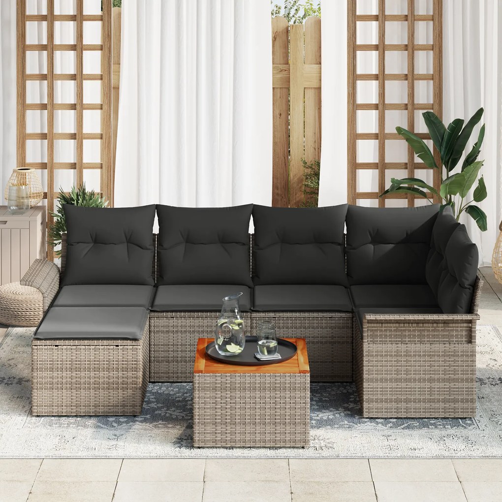 Conjunto de Sofás de Jardim vidaXL 7 Peças com Almofadas Cinza Rattan