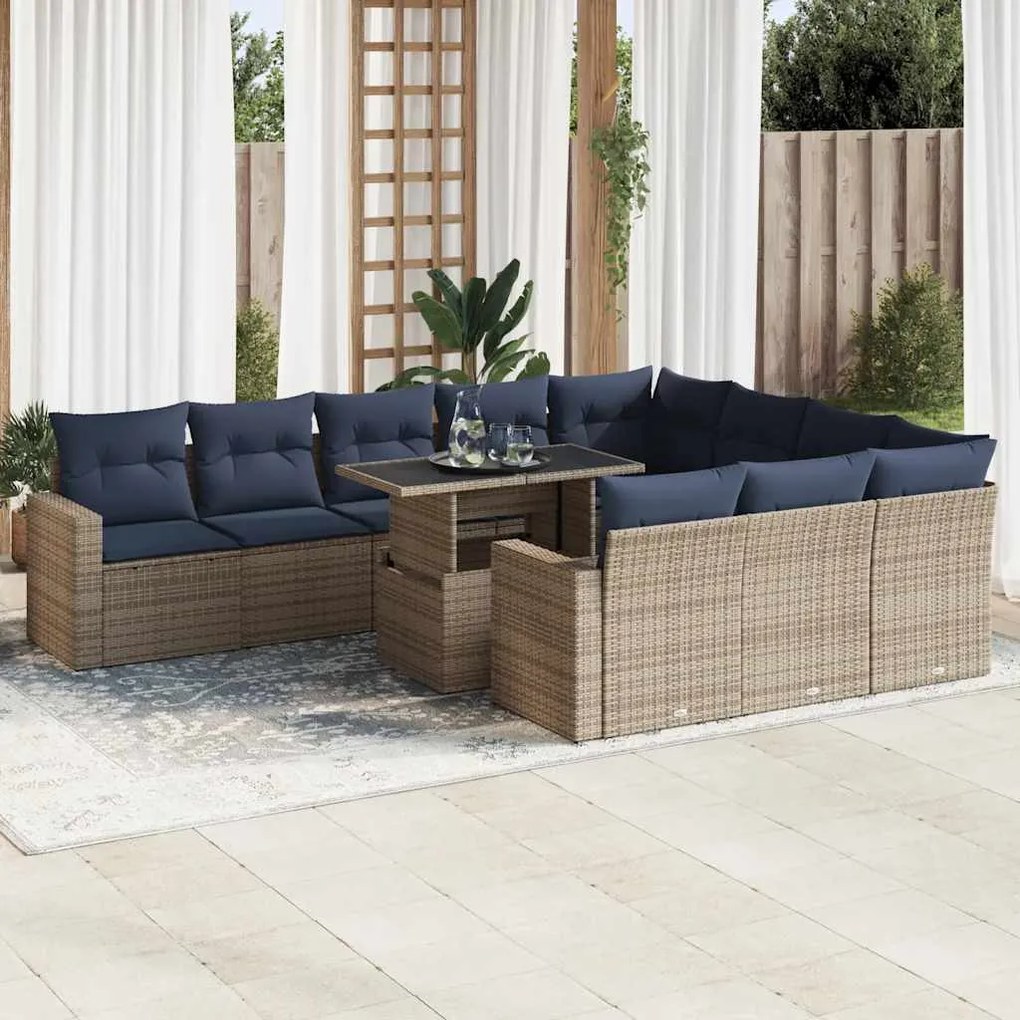 11 pcs conjunto sofás jardim c/ almofadões vime PE/acácia preto