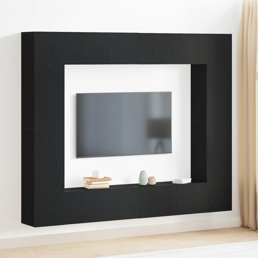 Conjunto de 8 Cabines de TV Carvalho Preto Madeira de Engenharia