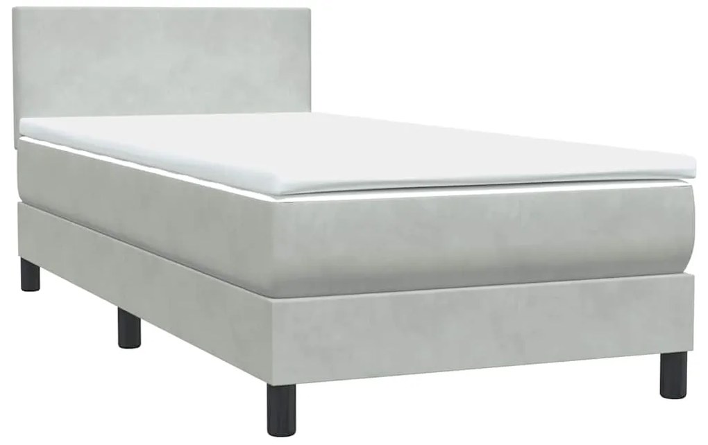 Cama com molas/colchão cinzento-claro 80x220 cm veludo