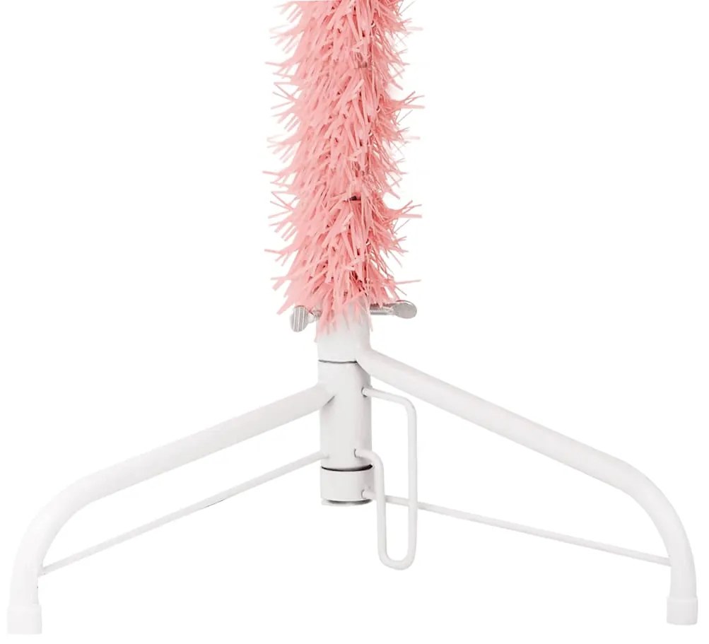Meia árvore de Natal fina com suporte 150 cm rosa