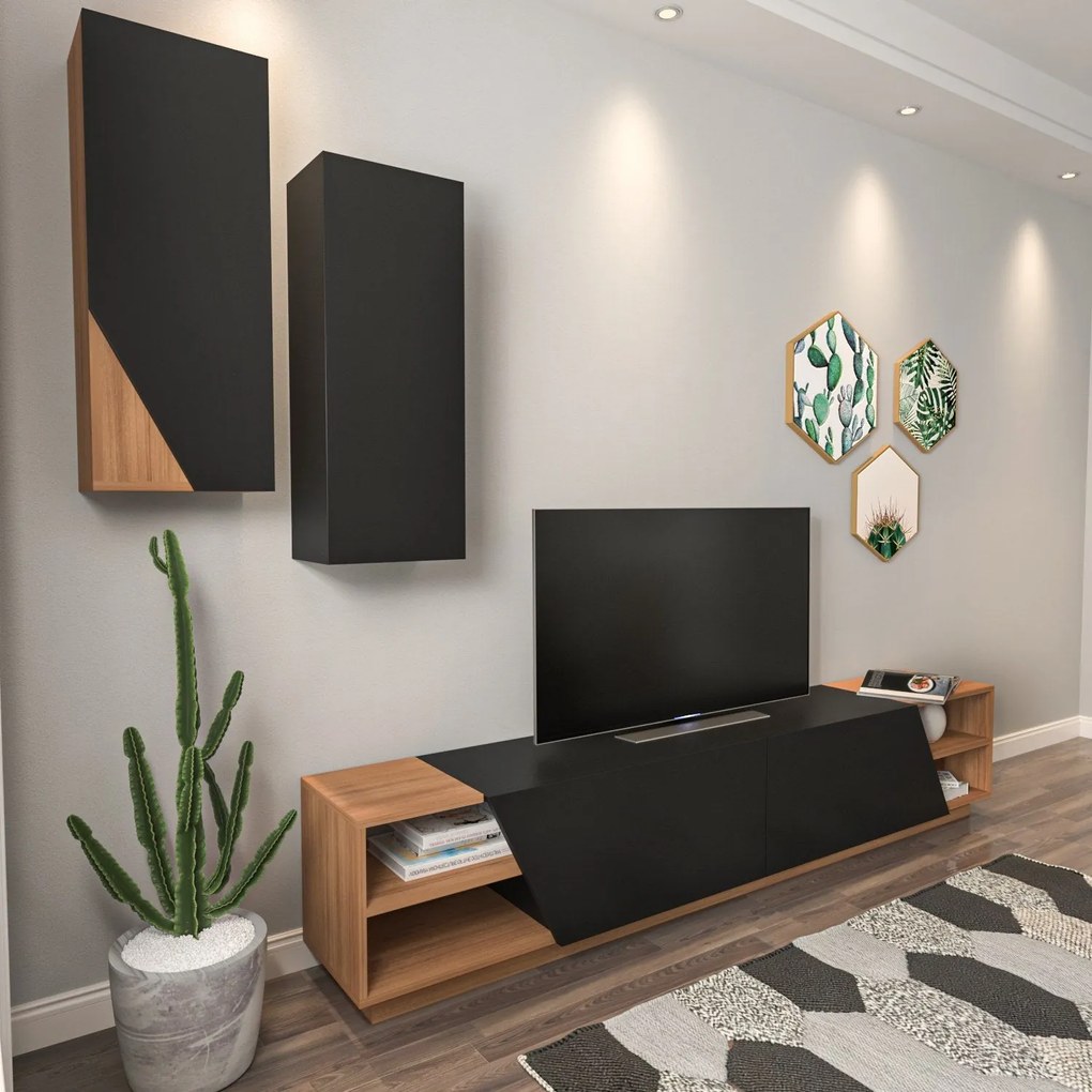 Móvel TV Zebra – Preto e Teca – 240 cm