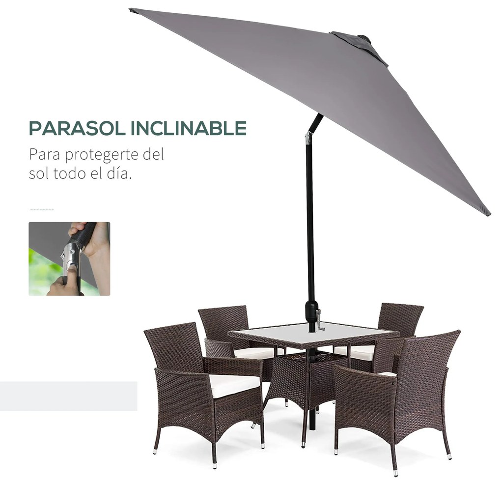 Outsunny Chapéu de Sol de Alumínio 200x300x240cm Chapéu de Sol Retangular de Jardim Inclinável com Manivela e Mastro Desmontável para Terraço Piscina Pátio Exterior Cinza