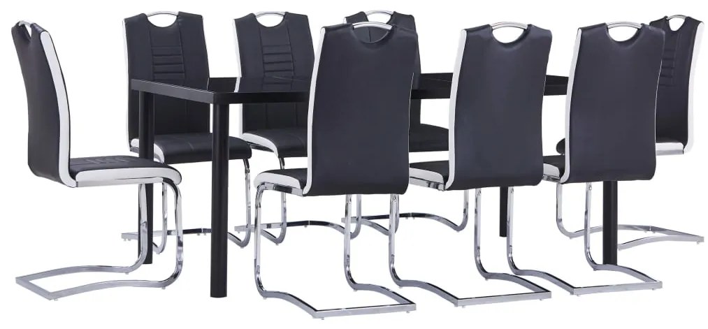 9 pcs conjunto de jantar couro artificial preto