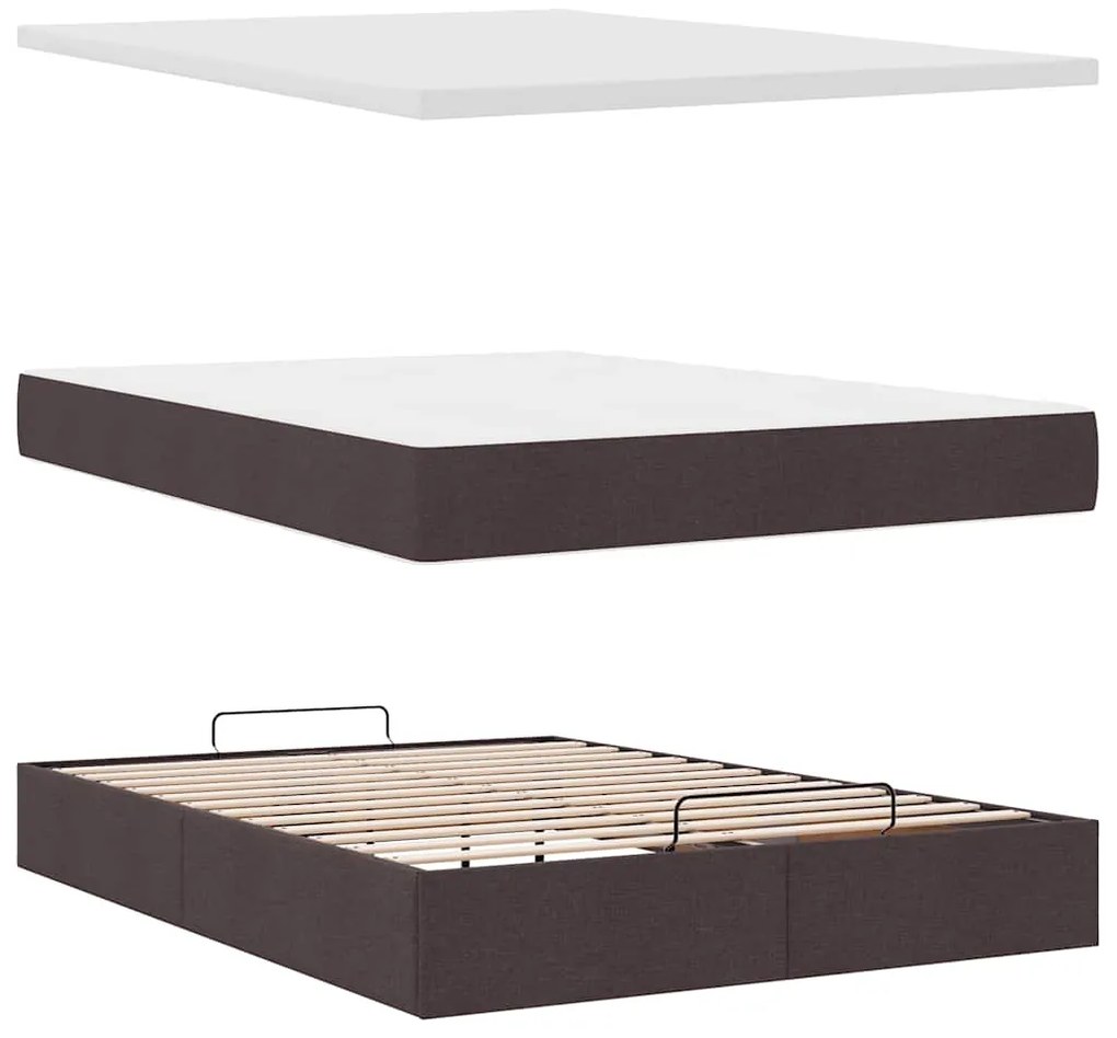 Cama otomana com colchão 140x190 cm tecido castanho escuro