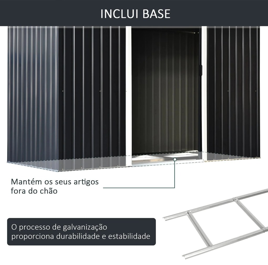 Abrigo de Jardim Metálico – 280x130x172 cm – Com Porta de Correr, Vent