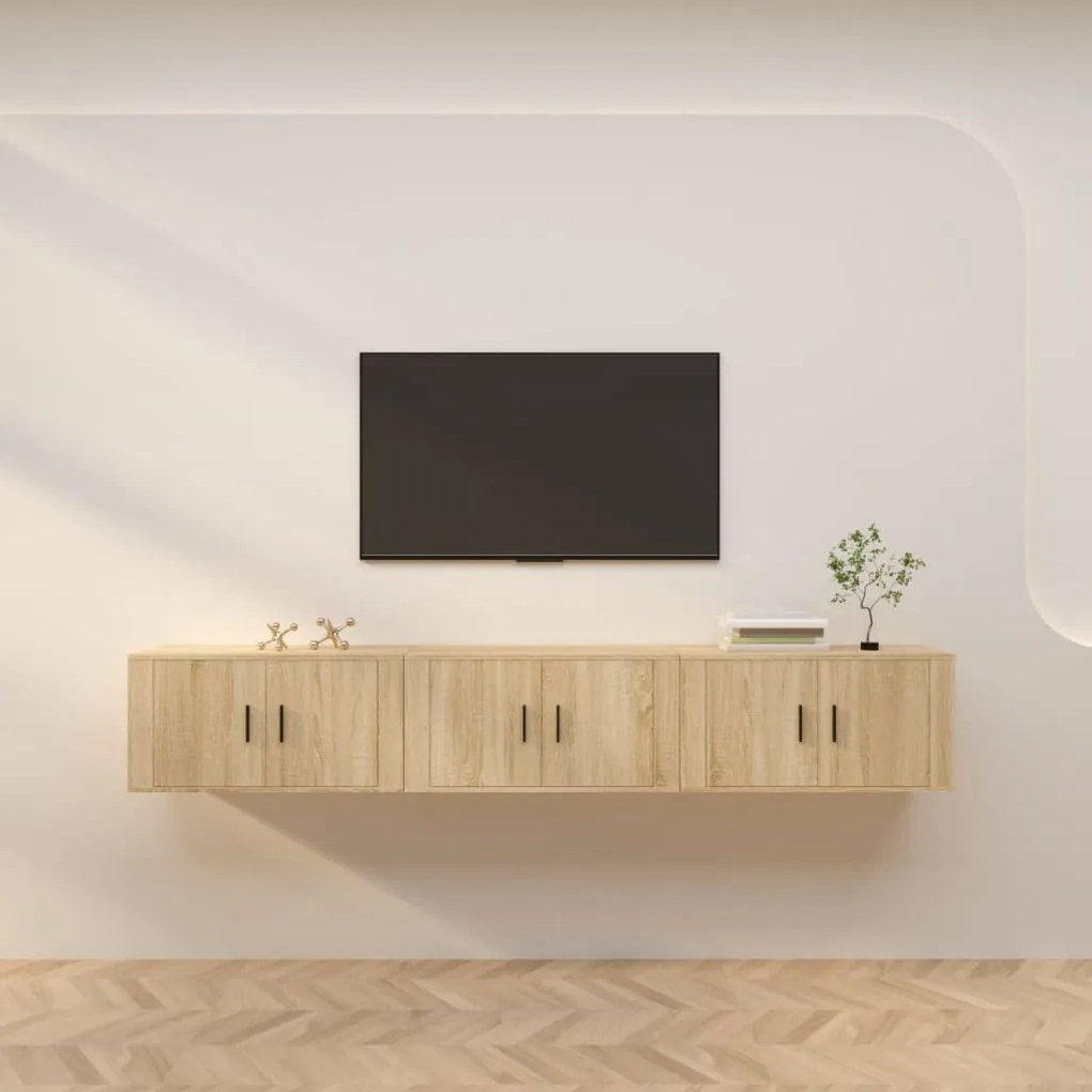 vidaXL Móveis de TV de parede 3 pcs 80x34,5x40 cm carvalho sonoma