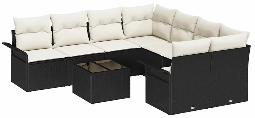 Conjunto de Sofá de Jardim de 9 Peças com Almofadas Preto Rattan