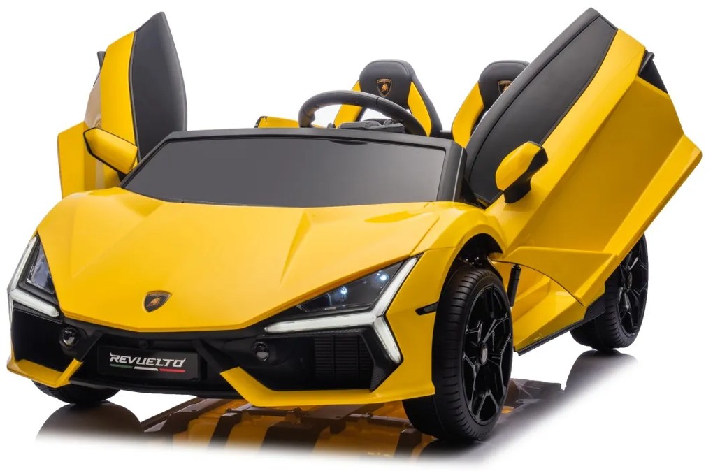 Carro elétrico para Crianças 2 Lugares Lamborghini Revuelto XL STRONG 24V, Rodas AR bombeado, Assento Couro ecológico Amarelo