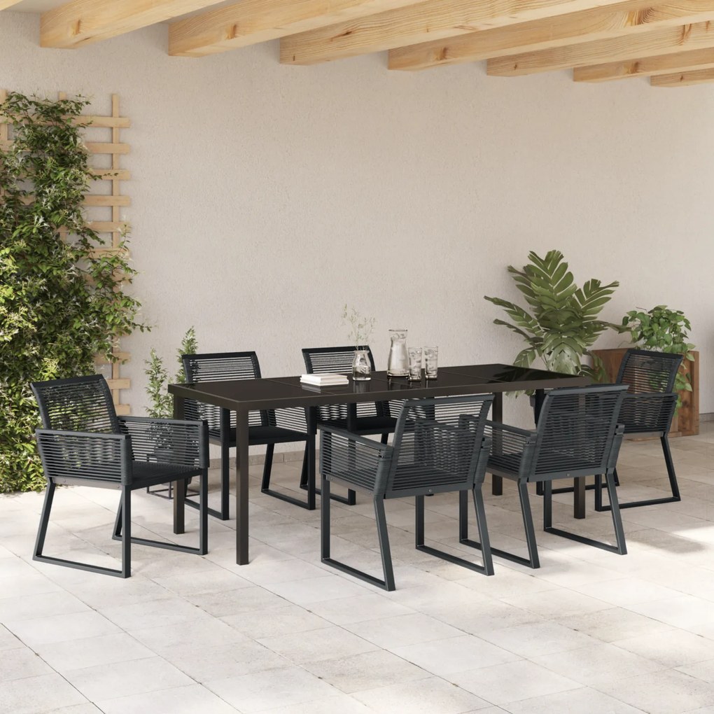Conjunto de Jantar de 7 Peças Preto Rattan Poliéster