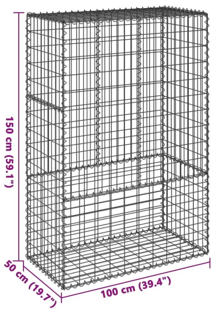 Cesto gabião com cobertura 100x50x150 cm ferro galvanizado