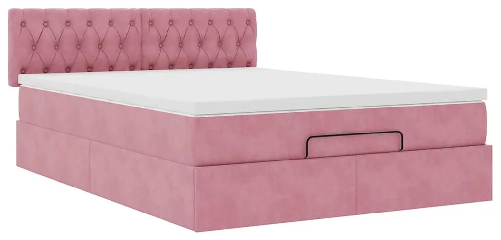 Estrutura de cama otomana com colchão 140x200 cm veludo rosa