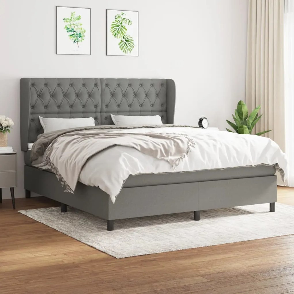 vidaXL Cama com molas/colchão 160x200 cm tecido cinzento-escuro