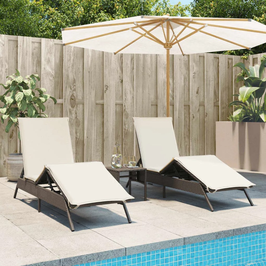 vidaXL Espreguiçadeiras com almofadões 2 pcs vime PE castanho