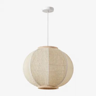 Lâmpada De Teto Suspensa Em Linho Ziyec Beige Creme & Ø50 Cm - Sklum