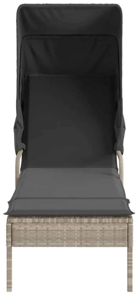 Espreguiçadeiras com toldos e mesa 2 pcs vime PE cinzento-claro