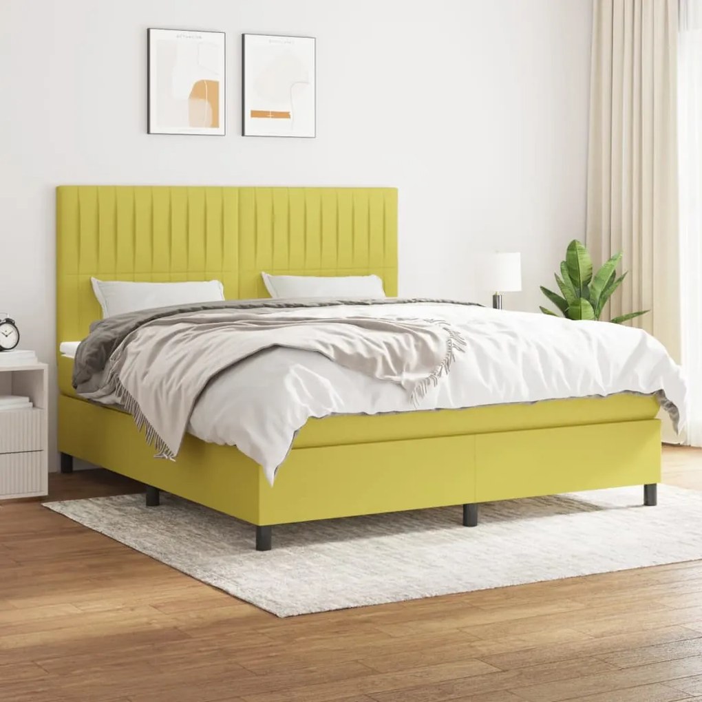 vidaXL Cama com molas/colchão 160x200 cm tecido verde