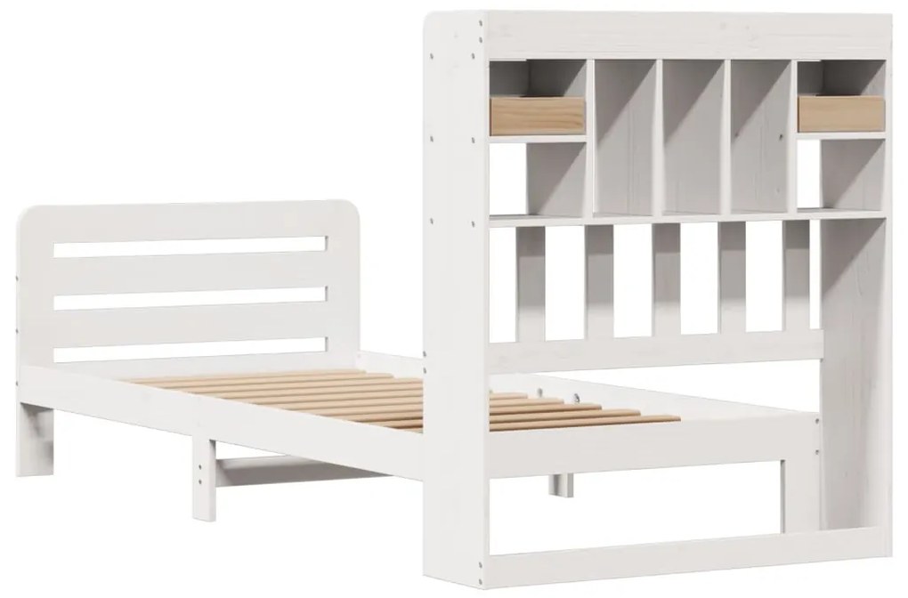 Cama com estante sem colchão 90x190 cm pinho maciço branco