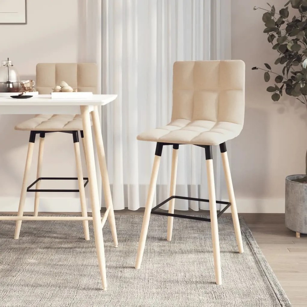 vidaXL Bancos de bar 2 pcs tecido cor creme