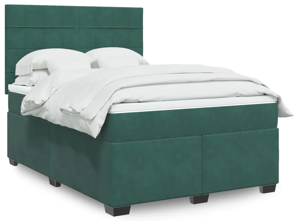 vidaXL Cama com molas/colchão 160x200 cm veludo verde-escuro