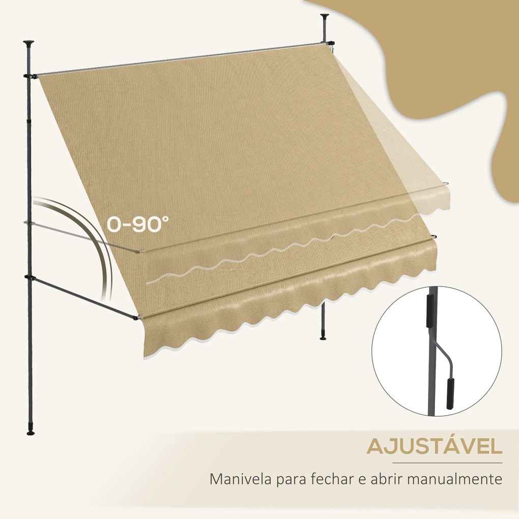 Toldo Manual Retrátil com Manivela 300x120x210-300 cm com Altura Ajustável Impermeável para Jardim Varanda Bege