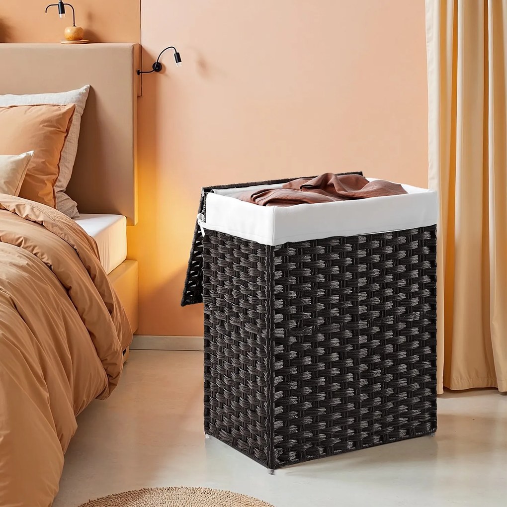 Cesto para roupa suja 90L em Polyrattan 46 x 33 x 60 cm Preto