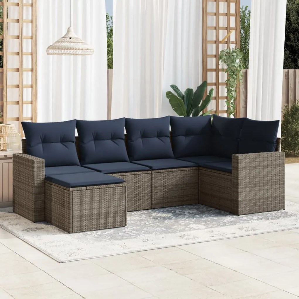 vidaXL 6 pcs conjunto sofás p/ jardim c/ almofadões vime PE cinzento