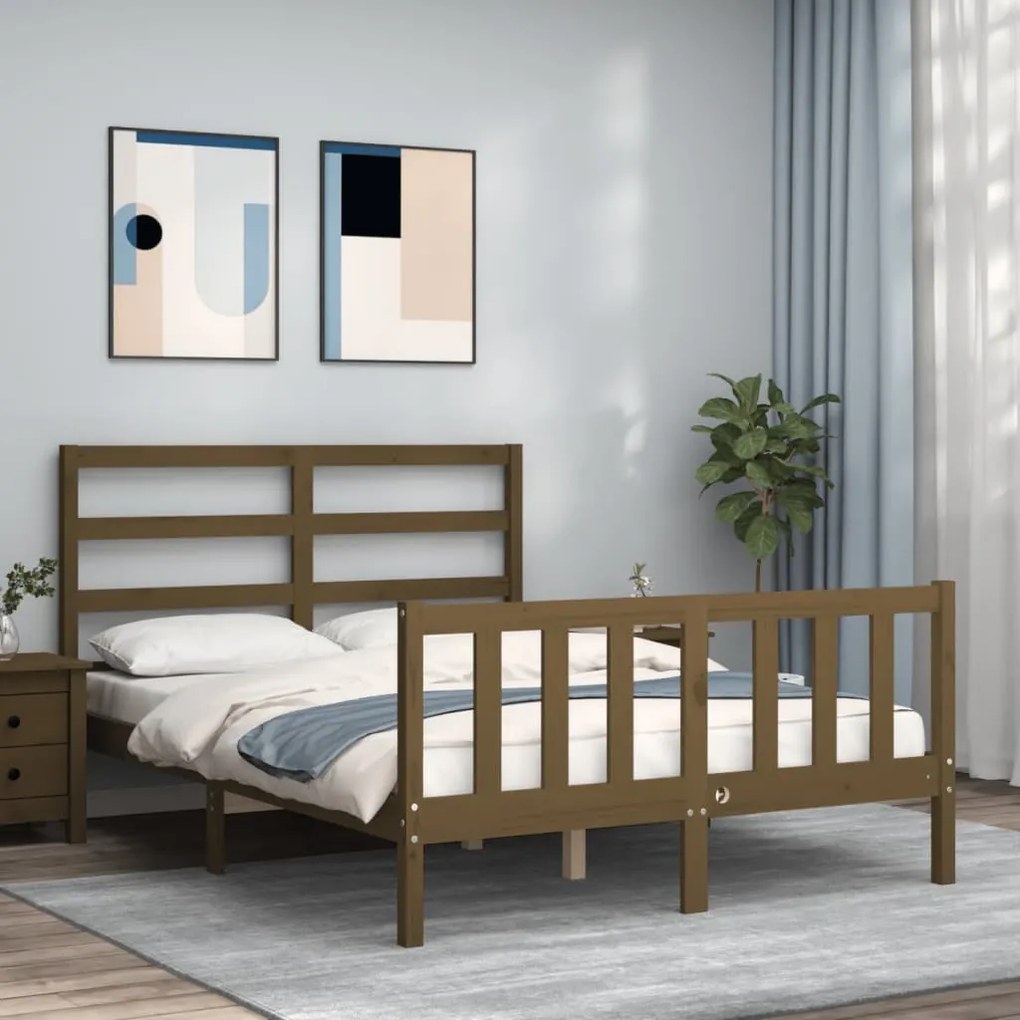 vidaXL Estrutura cama cabeceira 140x200 cm madeira maciça castanho-mel