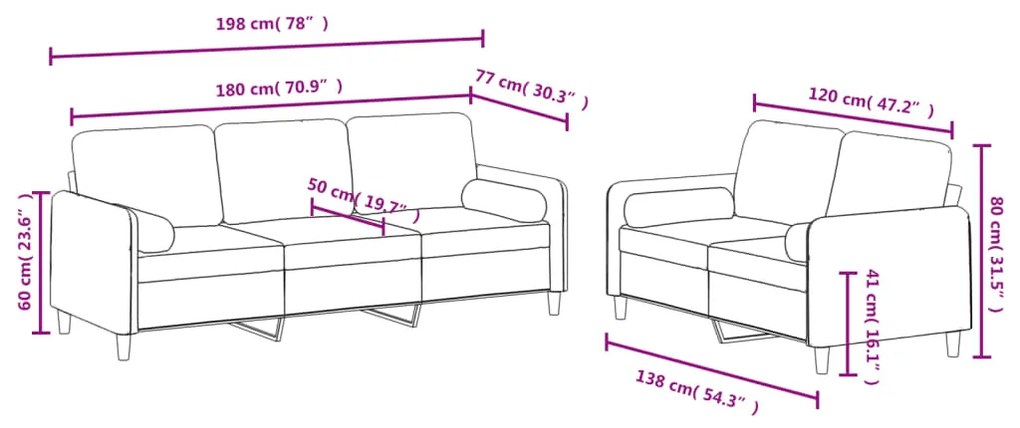 2 pcs conjunto de sofás com almofadas veludo cinzento-claro