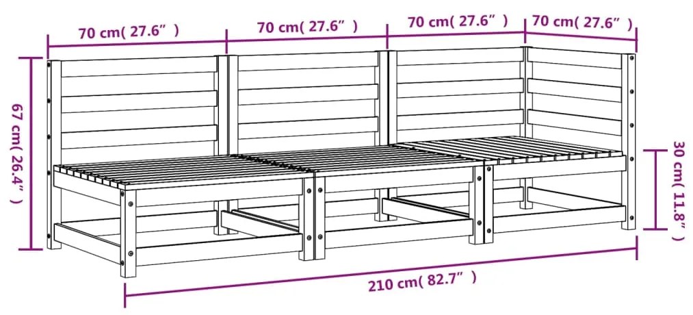 Sofá de 3 lugares para jardim pinho maciço castanho-mel