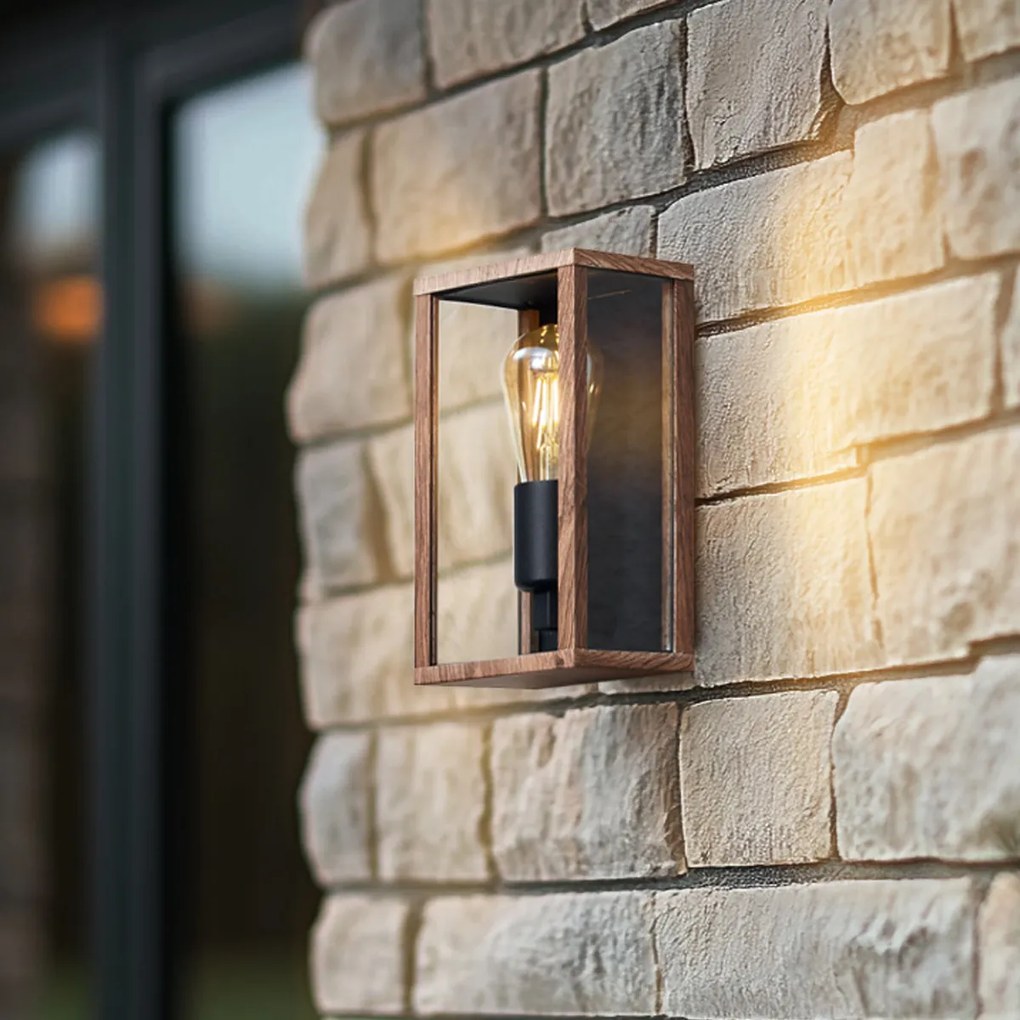 Candeeiro de parede industrial impressão de madeira 26 cm IP44 - Charlois