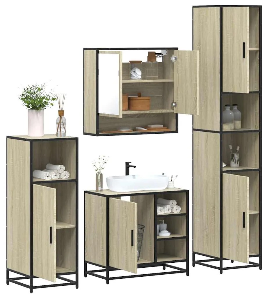 vidaXL 4 pcs conj. móveis casa banho derivados madeira carvalho sonoma