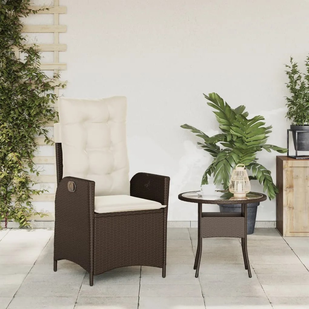 Cadeira de jardim reclinável com almofadões vime PE castanho