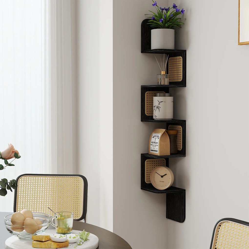 Estante de parede com 5 prateleiras 20 x 20 x 126 cm em preto