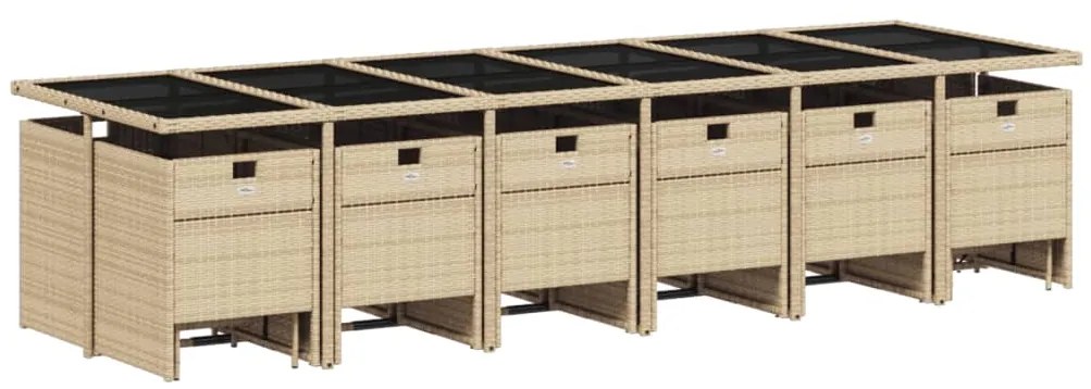 17 pcs conjunto de jantar p/ jardim c/ almofadões vime PE bege