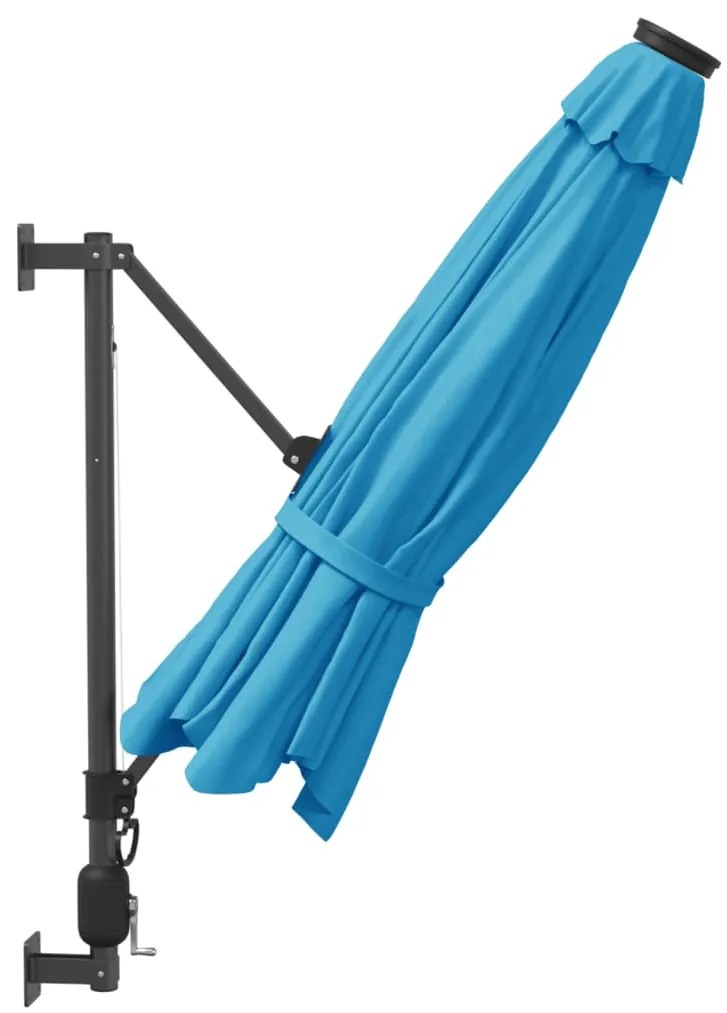 Guarda-sol de parede com luzes LED 290 cm azul-mar