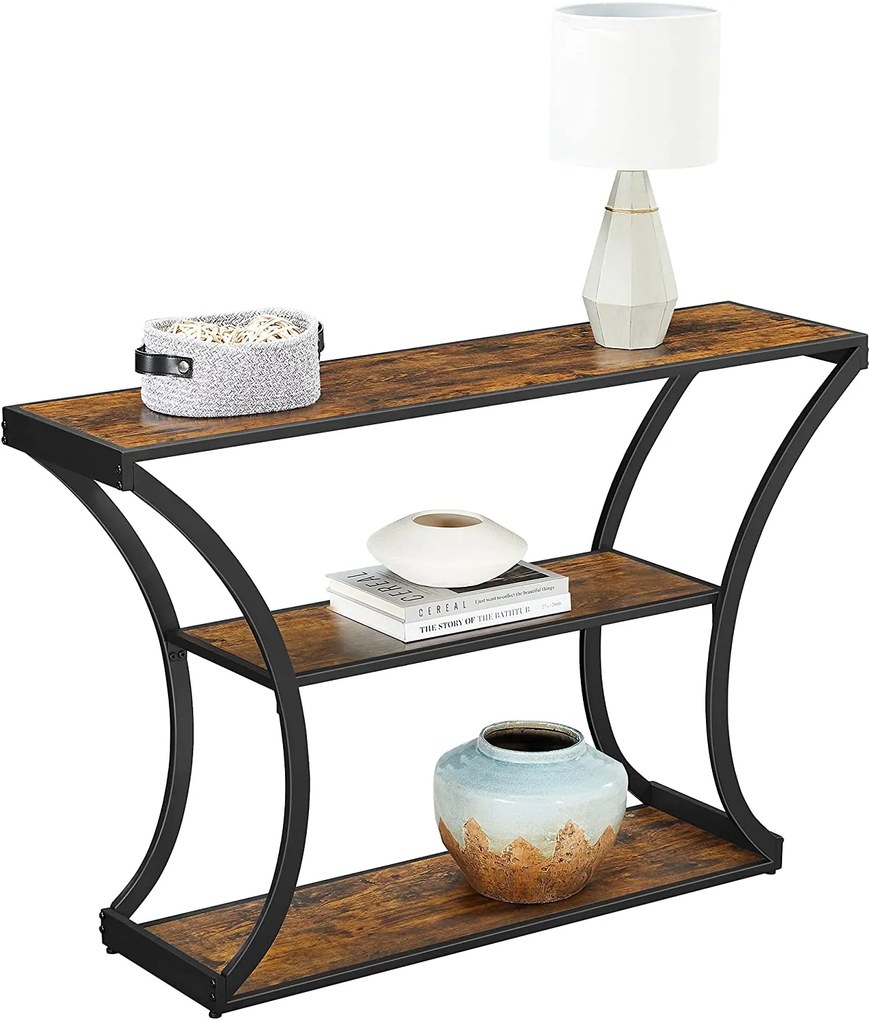 Mesa consola de estilo industrial 3 prateleiras 120 x 30 x 80 cm Castanho Vintage-preto