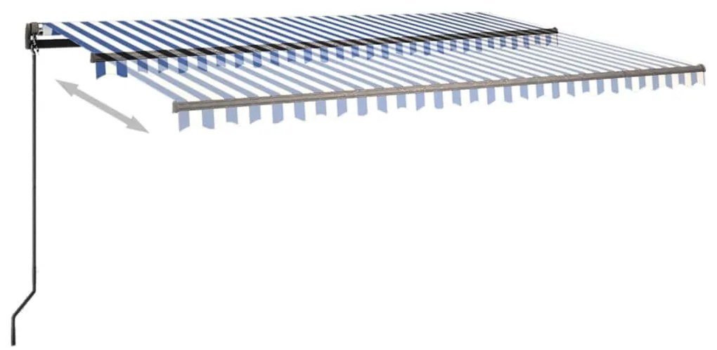 Toldo retrátil manual com postes 3x2,5 m azul e branco