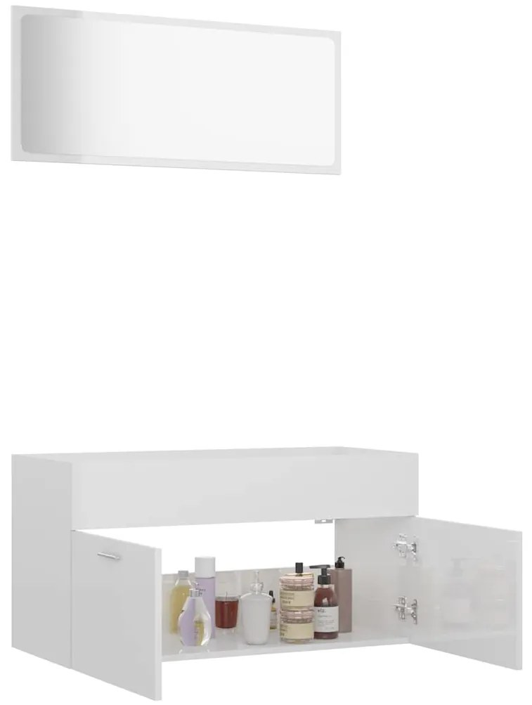 Conj. móveis de casa de banho 2 pcs contrapl. branco brilhante