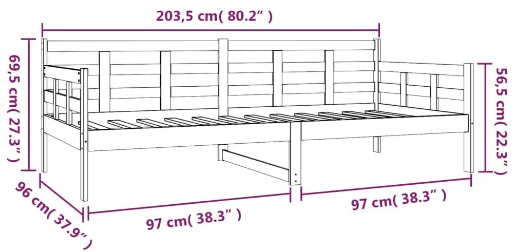 Sofá-cama 90x200 cm madeira de pinho maciça cinzento