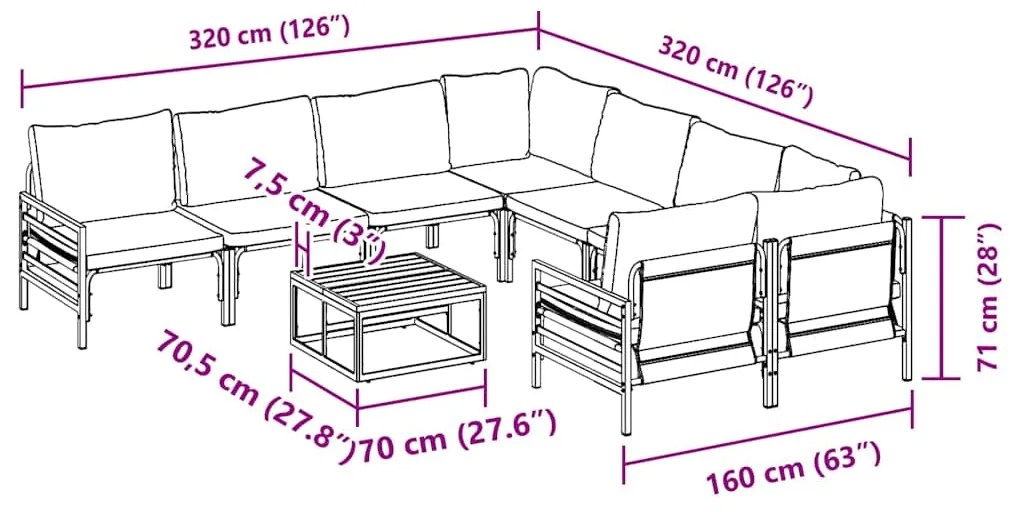 Conjunto de Sofá de Jardim 9 pcs Antracite Aço