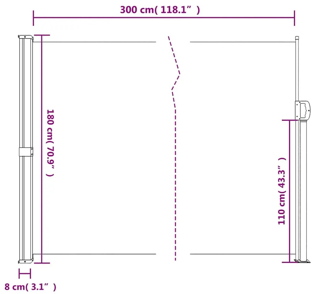 Toldo lateral retrátil 180x300 cm castanho