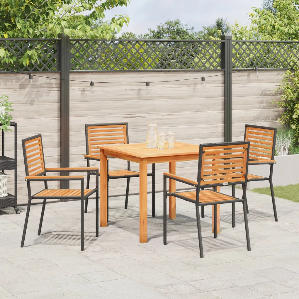 Conjunto de Jantar para Jardim vidaXL 5 Peças Preto Polyrattan Acácia
